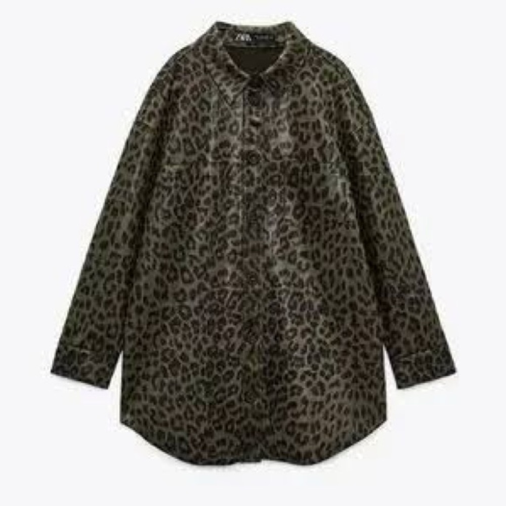 Zara Olive Leopard Print Blouse